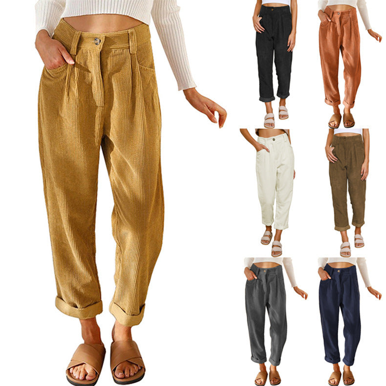 Damen Hochwertige Bundfalten-Hose mit umgeschlagenem Saum und eleganter Passform WW