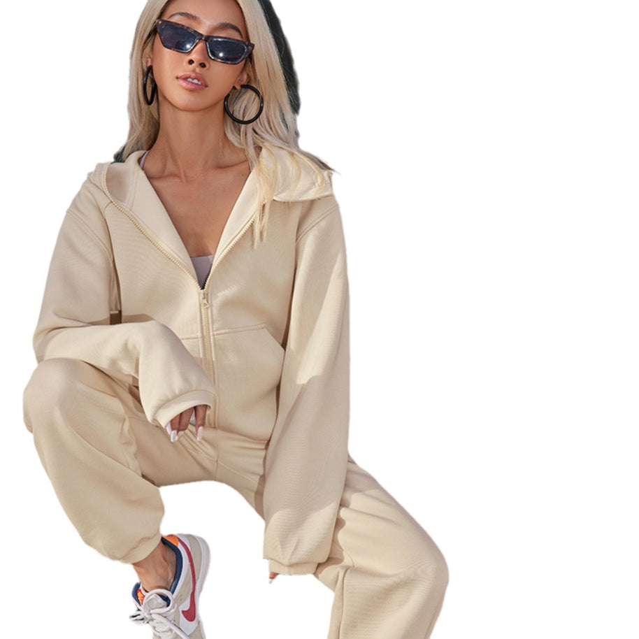 Damen sportliches Fleece-Set mit Kapuze und Reißverschluss WW