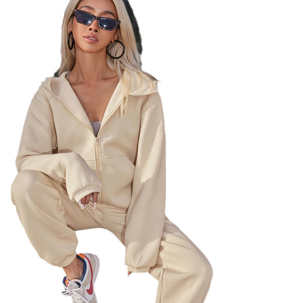 Damen sportliches Fleece-Set mit Kapuze und Reißverschluss WW