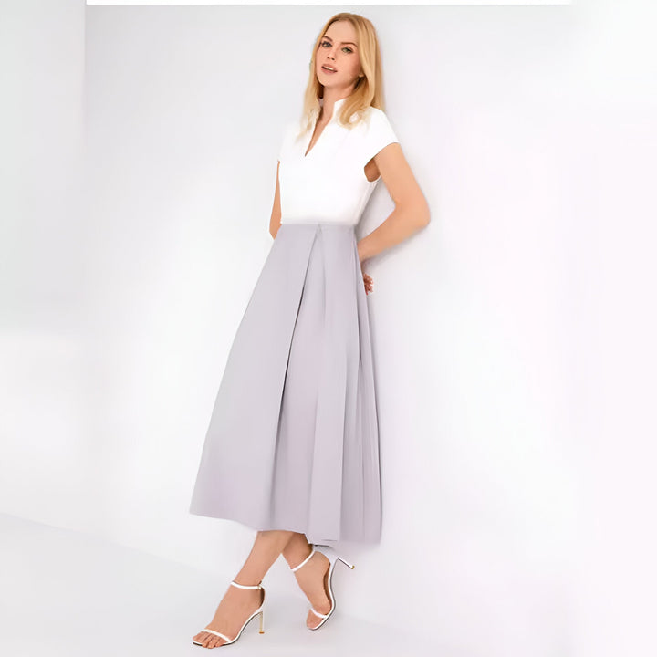 Damen Sommerkleid in Midi-Länge mit V-Ausschnitt und Farbblock-Details