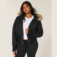 Damen Gestepptes Winterjacke mit abnehmbarer Kapuze und elastischen Bündchen WW