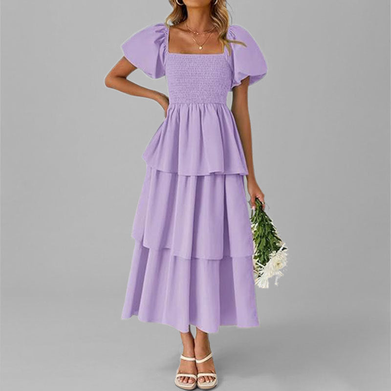 Damen Maxikleid mit bezauberndem Stufen-Look und Puffärmeln WW