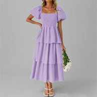 Damen Maxikleid mit bezauberndem Stufen-Look und Puffärmeln WW
