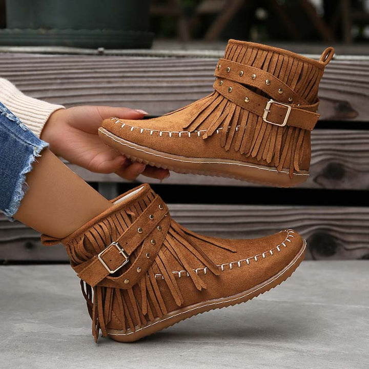 W&W Mode | Boho Stiefelette Mit Fransen Und Schnallen Für Damen