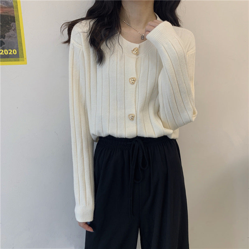 Damen Strickjacke mit dekorativem Knopfdesign und vertikalem Rippmuster WW
