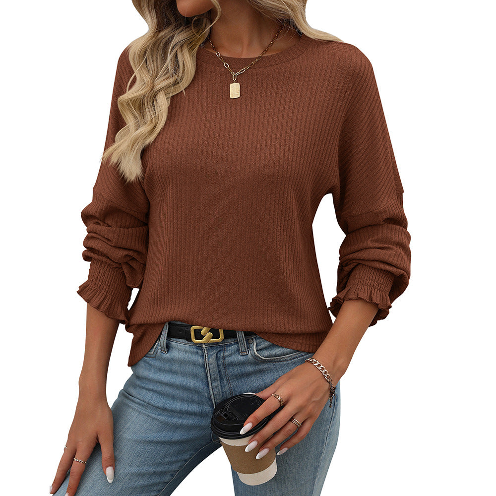 Damen lässiger Pullover mit feiner Rippstruktur und elastischen Bündchen WW