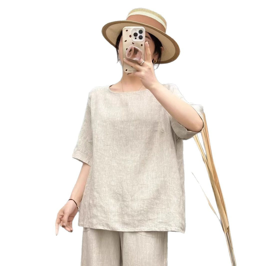 Damen Relaxed Fit Leinen Oversized Top WW