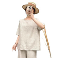 Damen Relaxed Fit Leinen Oversized Top WW