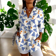 WW | Lebhafte Bluse mit Blumenknöpfen für Damen