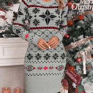 Damen Strickkleid mit festlichem Norweger-Muster und modernem Schnitt WW