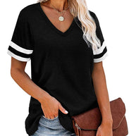 Damen V-Ausschnitt T-Shirt mit sportlichem Streifenmuster und lockerem Schnitt WW