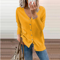 Damen Strickjacke mit V-Ausschnitt und feinen Knopfdetails WW