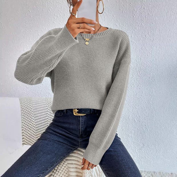 Damen lässiger Strickpullover mit lockerer Passform und eleganten Rippdetails WW