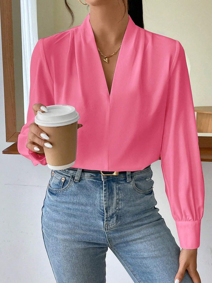 W&W Mode | Satinbluse Mit V-ausschnitt Und Puffärmeln Für Damen