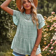 Damen beschwingtes Blusenshirt mit Rüschendetails und floralem Design WW