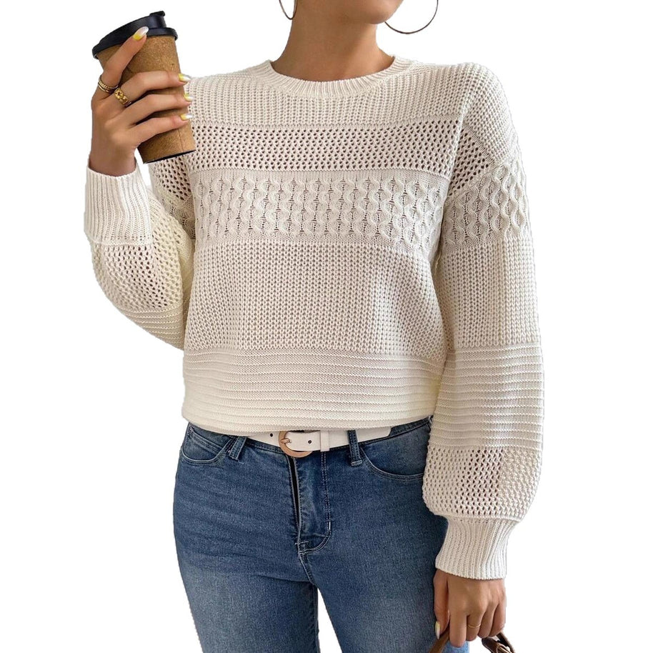 Damen Strickpullover mit modernem Lochmuster WW