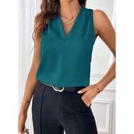 Damen elegantes Seidentop mit V-Ausschnitt und figurbetontem Schnitt WW