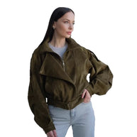 Damen Stilvolle Kurzjacke mit Gürtel und asymmetrischem Schnitt WW