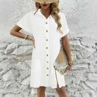 Damen Knielanges Hemdblusenkleid mit knopfbarem Design und praktischen Taschen WW