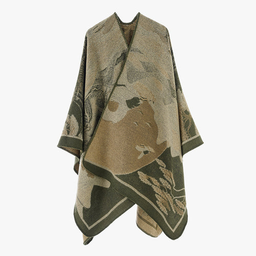 Damen Designer Poncho mit modernem floralen Muster und luxuriöser Strickstruktur WW