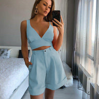 WW | Stylisches Strapless-Top Hochtaillenkurze Hose Set