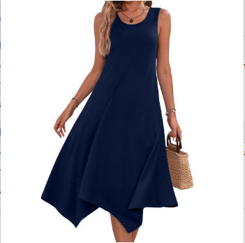 Damen asymmetrisches Freizeitkleid mit modernem Muster und fließendem Schnitt WW