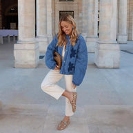 Damen Steppjacke mit floralem Design und elastischen Ärmeln WW