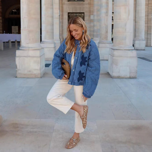 Damen Steppjacke mit floralem Design und elastischen Ärmeln WW