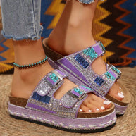 Damen Sandalen mit funkelnden Strassakzenten und komfortabler Korksohle WW