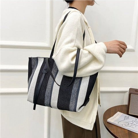 Damen Shopper-Tasche mit modernen Streifen und vielseitigem Innenraum WW