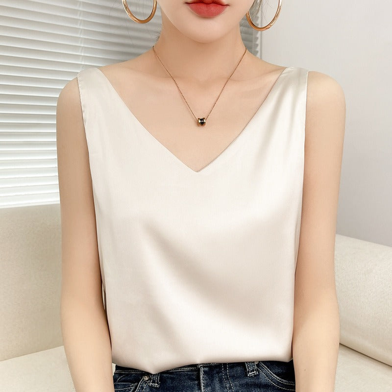 Damen V-Ausschnitt Satinbluse WW