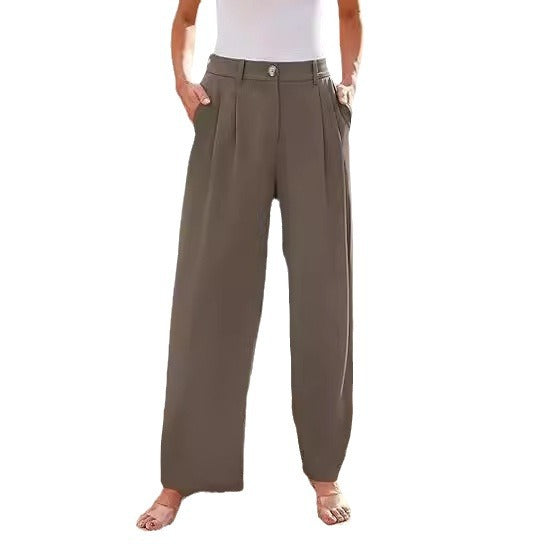 Damen weite High-Waist Stoffhose mit seitlichen Eingrifftaschen WW