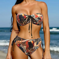 Damen Bandeau-Bikini mit verstellbaren Trägern und animalischem Muster WW