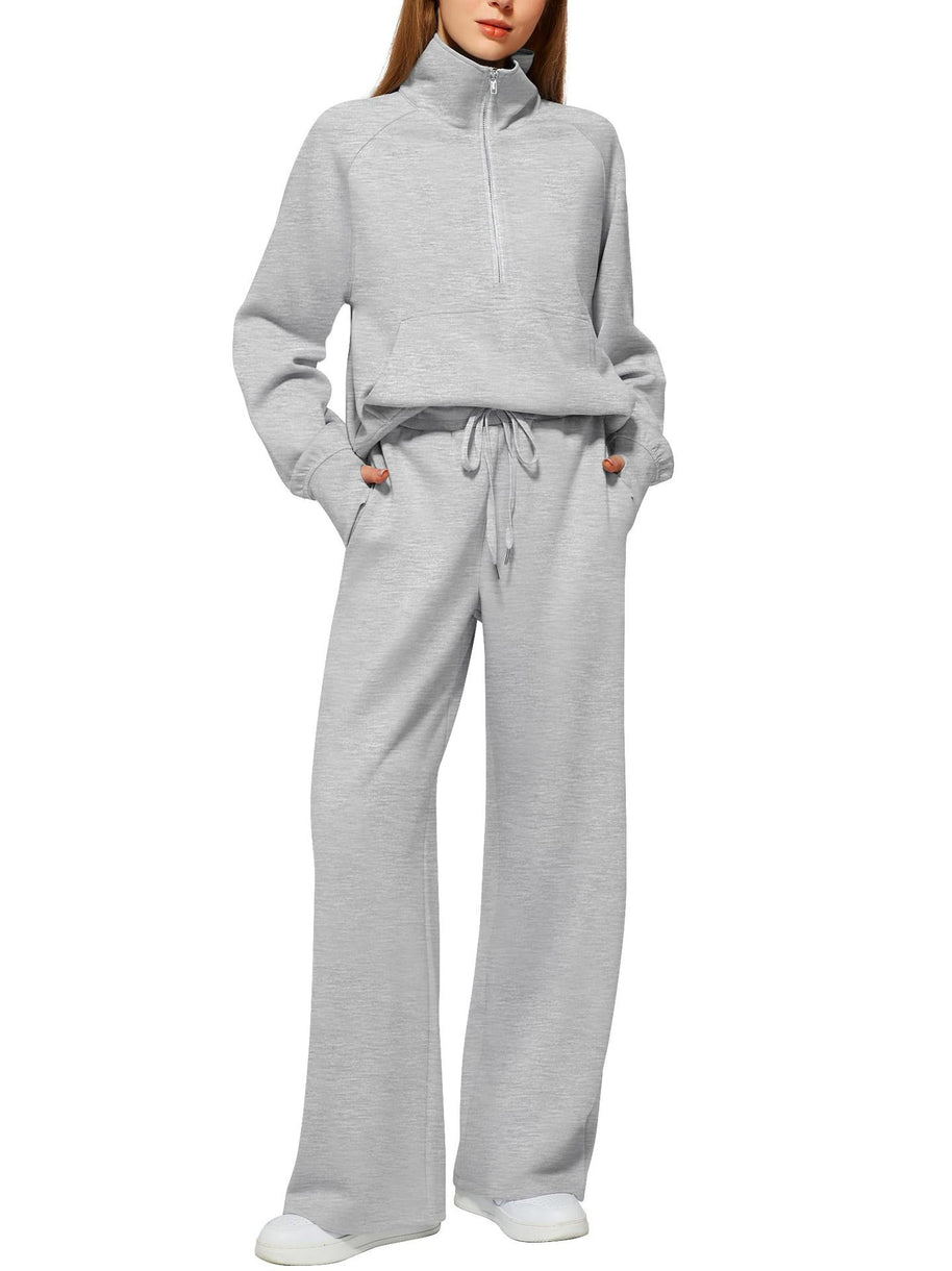 Damen Sportliches Zweiteiler Ensemble mit hochgeschlossenem Oberteil und weit geschnittenen Hosen WW
