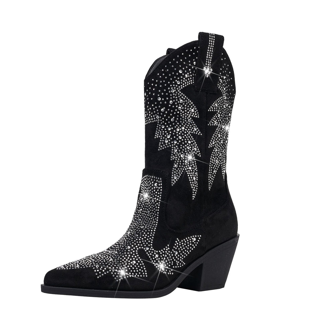 Damen Glänzende Strass-besetzte Western Cowboy-Stiefel W&W Mode