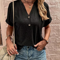 Damen Kurzes T-Shirt mit Knopfleiste und lässigem Schnitt WW