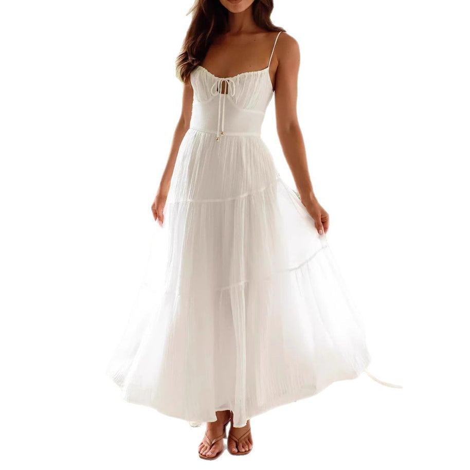Damen luftiges Maxikleid mit verstellbaren Trägern und Raffungen WW