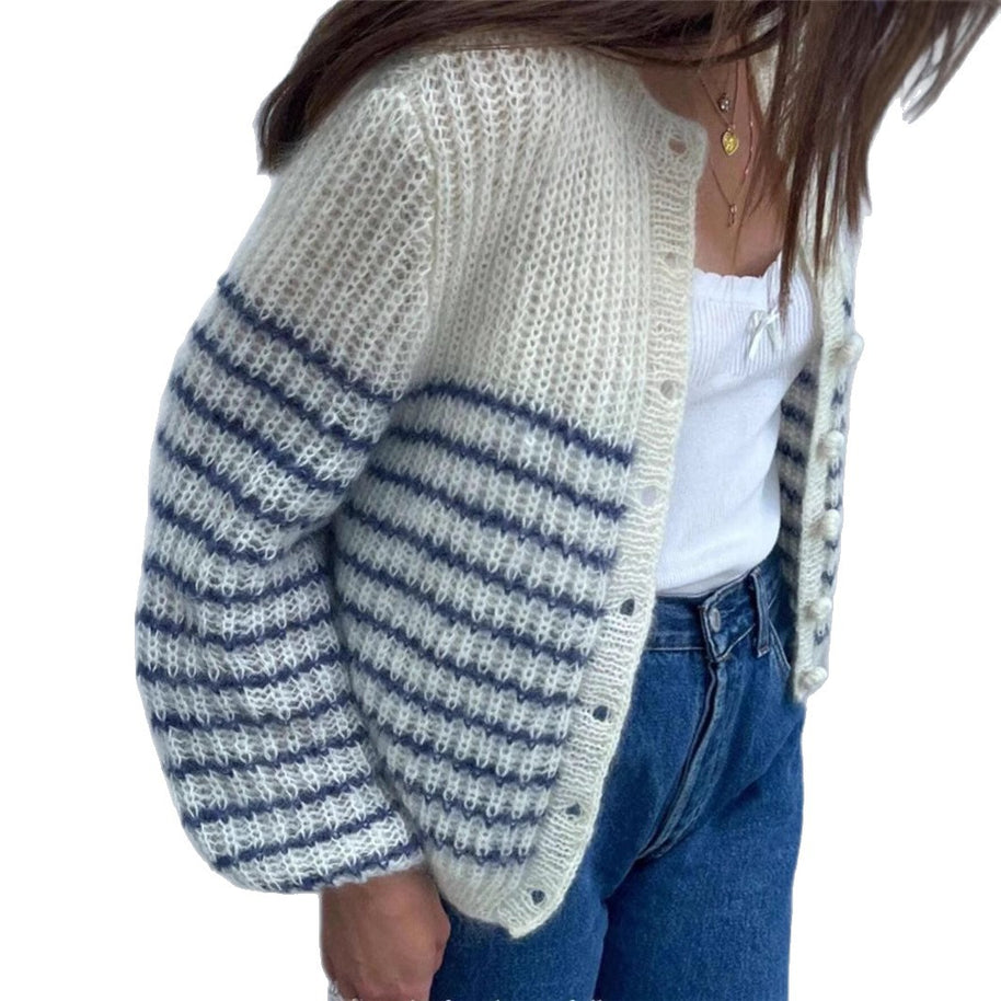 Damen Strickjacke im modernen Ringelmuster und lässigem Schnitt WW