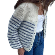 Damen Strickjacke im modernen Ringelmuster und lässigem Schnitt WW