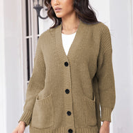 Damen Strickjacke mit großen Taschen und klassischem Knopfverschluss WW