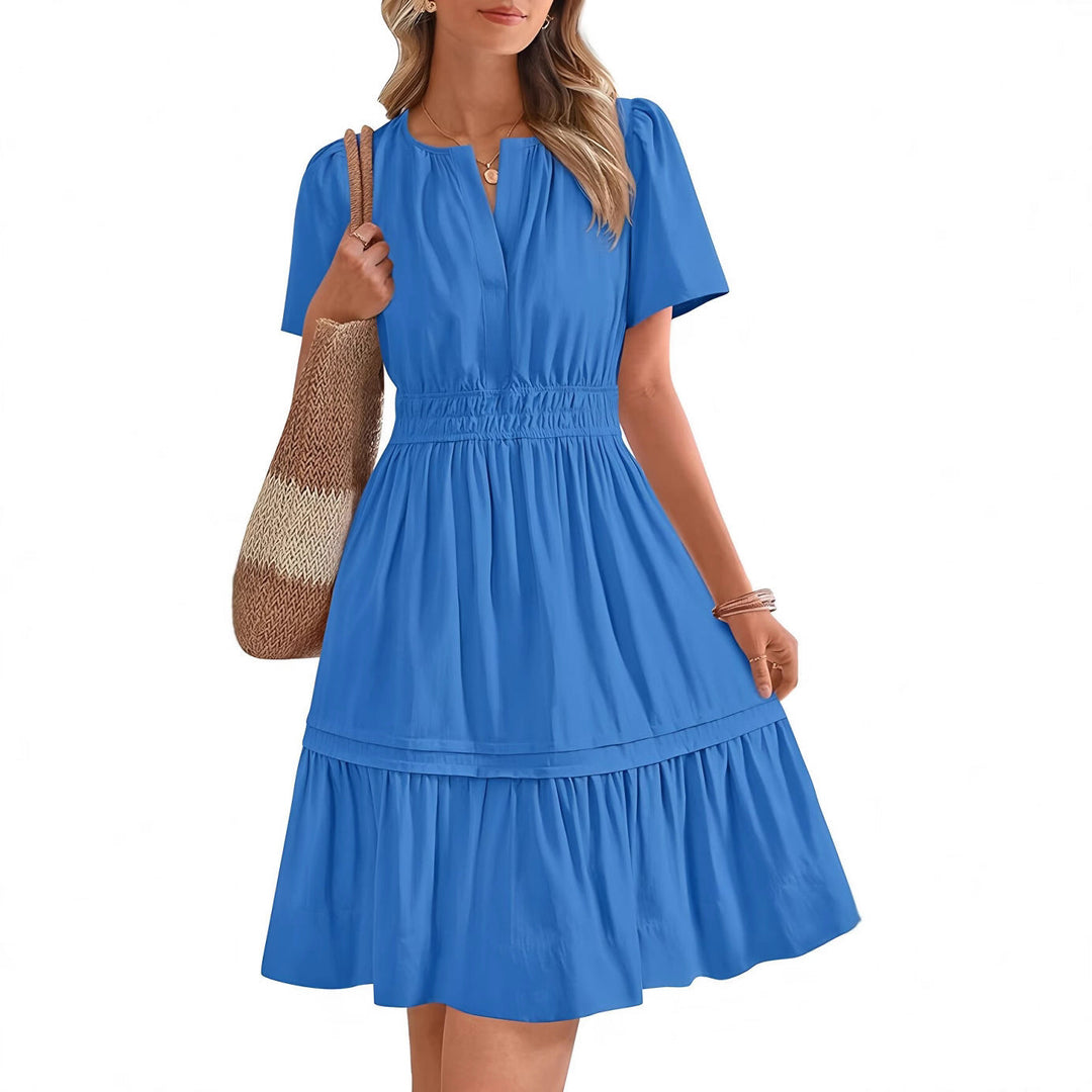 Damen gesmoktes Freizeitkleid mit voluminösem Rock W&W Mode