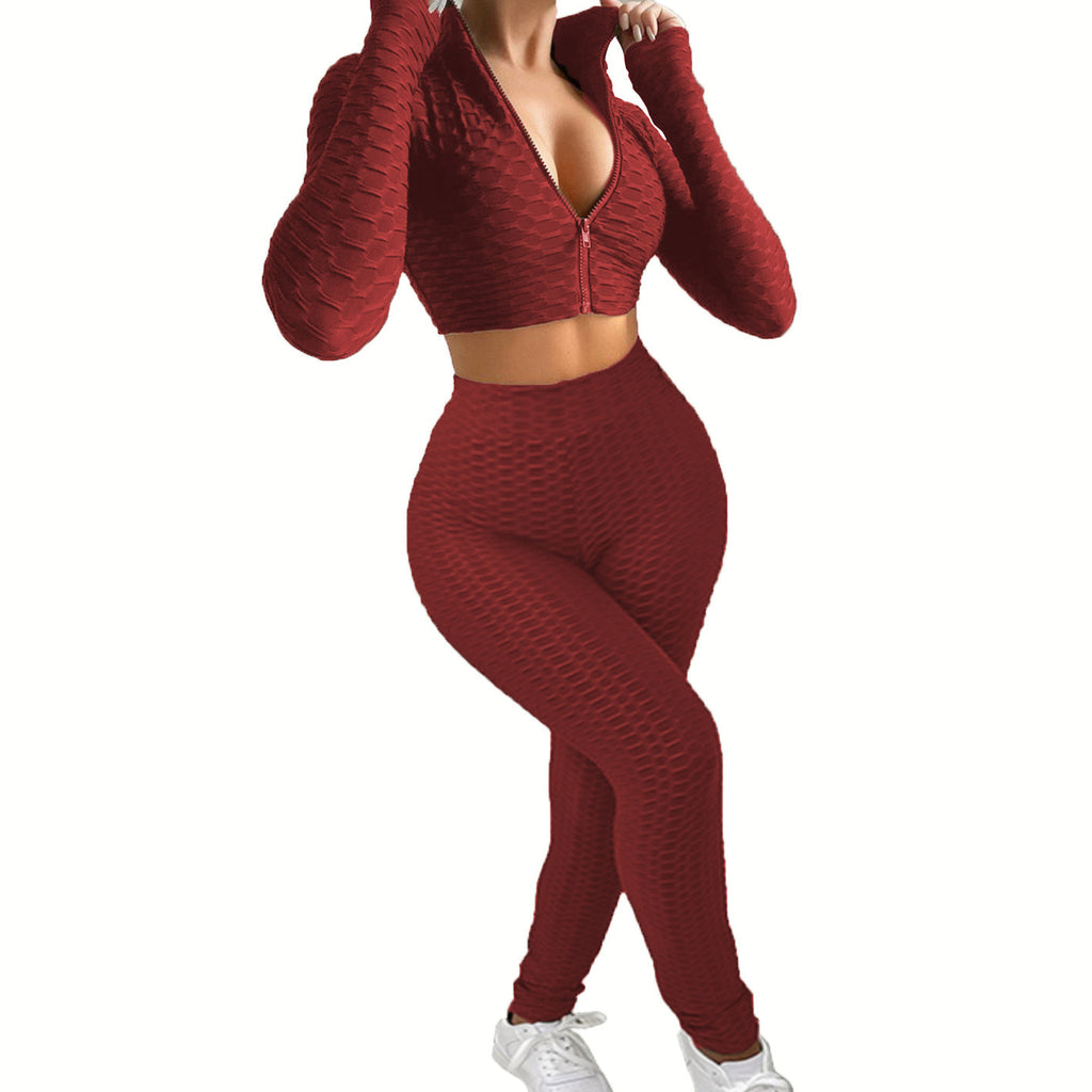 Damen Sportliches Set aus innovativem Strukturstoff mit cropped Hoodie und High-Waist Leggings WW