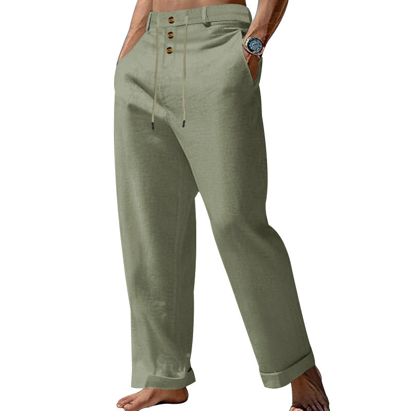 Herren lässige Leinenhose mit praktischen Knöpfen und elastischem Bund W&W Mode