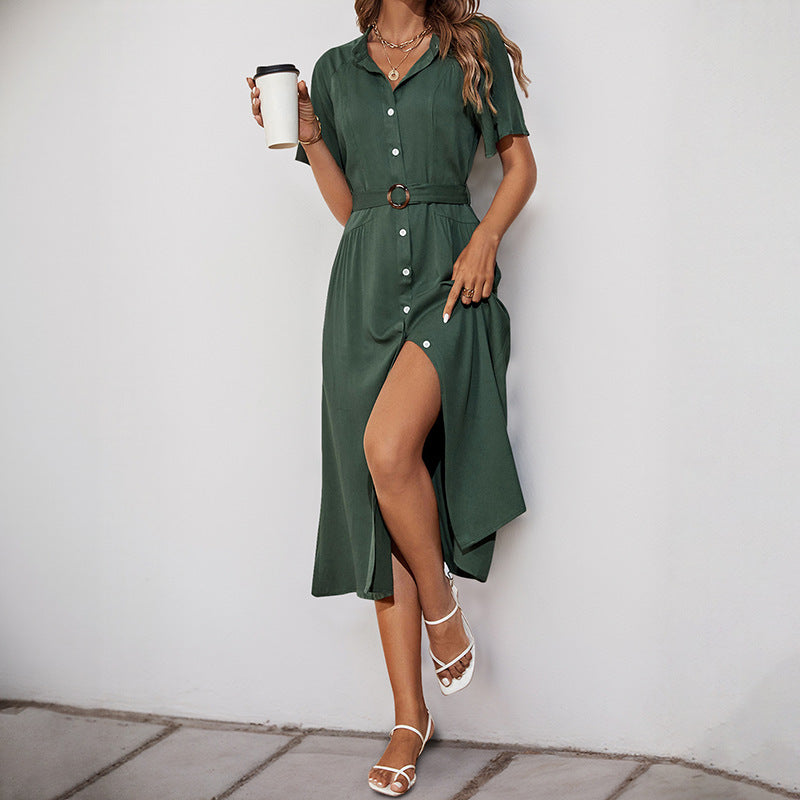 Damen Midikleid mit elegantem Knopfdetail und schmalem Taillengürtel WW