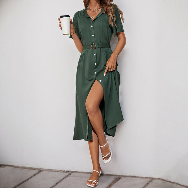 Damen Midikleid mit elegantem Knopfdetail und schmalem Taillengürtel WW