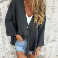 Damen lässiger Kimono mit tiefem V-Ausschnitt und weit geschnittenen Ärmeln WW
