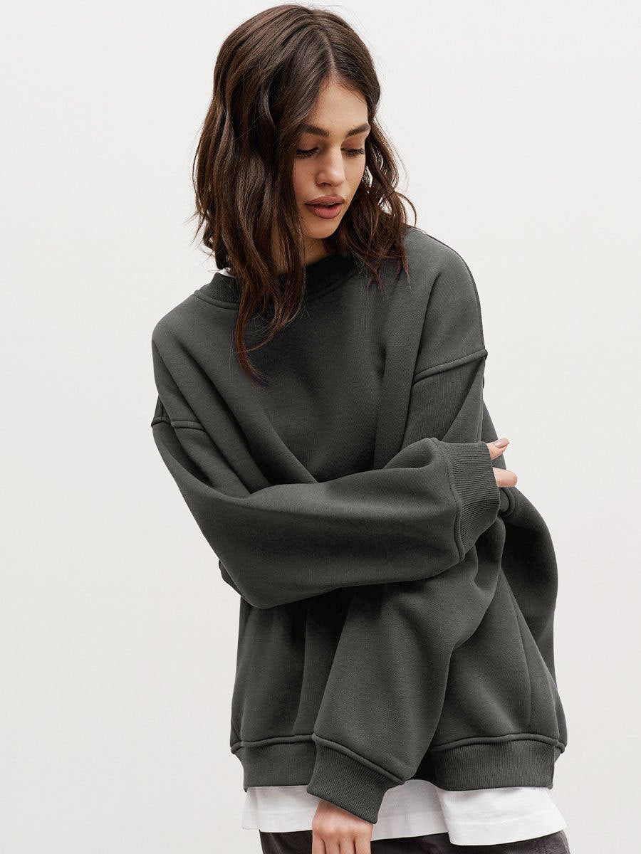 W&W Mode | Damen Lockere Rundhals-fleece-sweatshirt