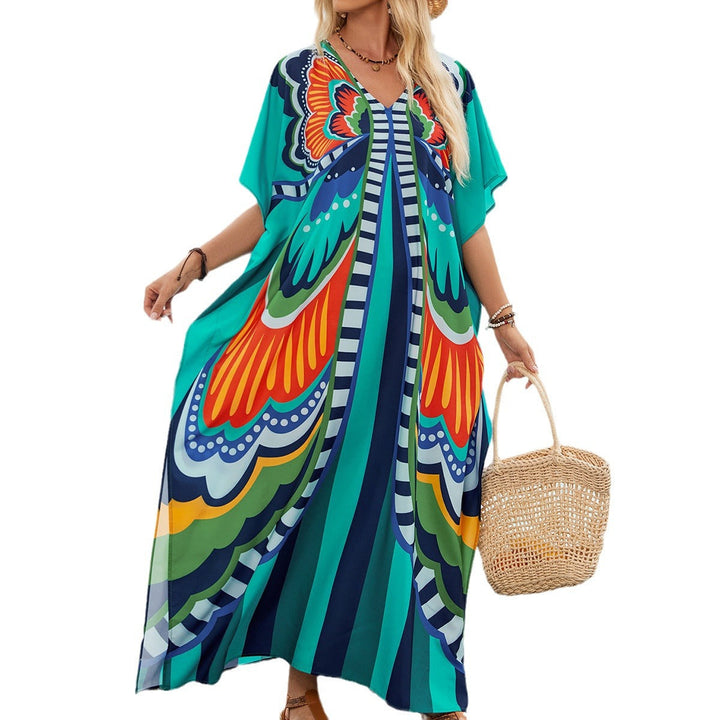 Damen Chiffon Strandkleid mit buntem Druck W&W Mode