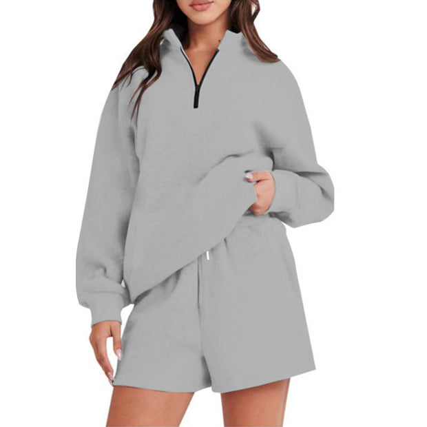 Damen Sportlicher Sweatshirt-Hosen-Set mit hohem Kragen und praktischem Reißverschluss WW