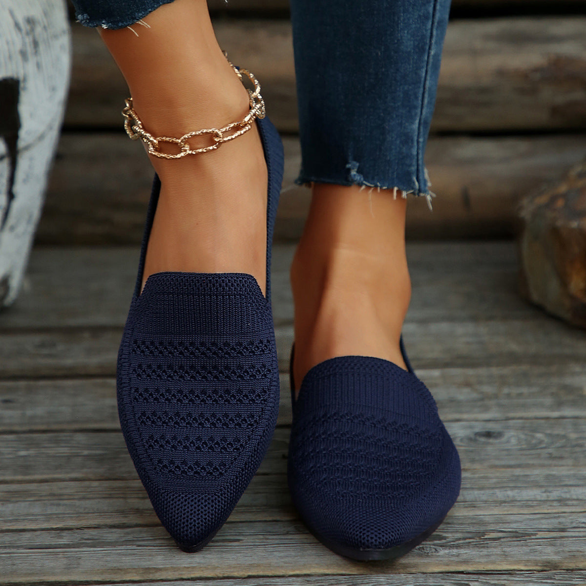 Damen Slipper mit atmungsaktivem Strickmaterial WW